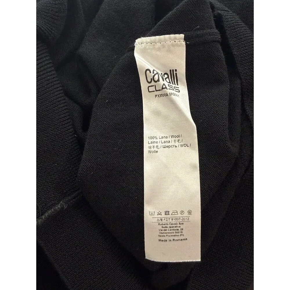 Cavalli Class Men's Sweater Black 100% Wool Long Sleeve Crew Neck Luxury Size S?